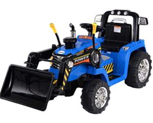 Kids 12v Electric Ride on Tractor With Front Loader Blue