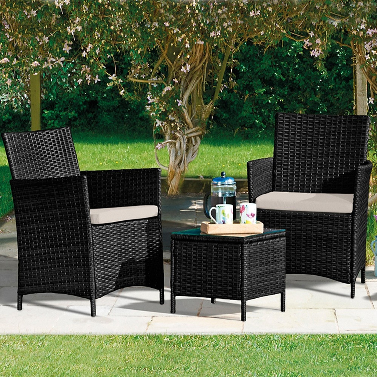 Siena 3 Piece Rattan Bistro Set (Black)