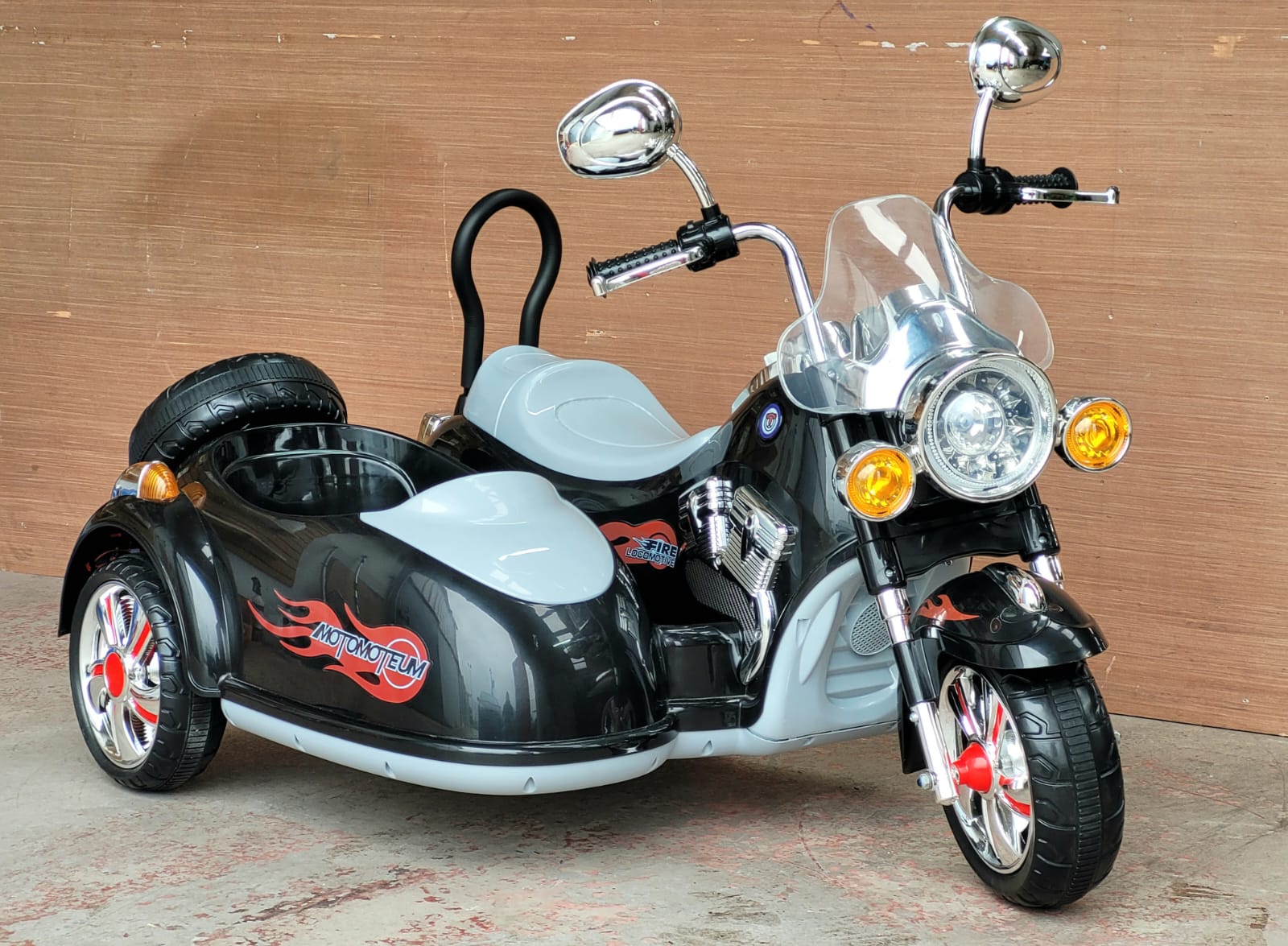 Harley Style 12V Electric Ride On Motorbike with Side Car Black