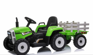 Kids Ride-On Electric Green Tractor and Trailer in Green