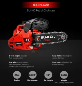 BU-KO 26 CC 10" Lightweight - Top Handled Petrol Chainsaw | 2-Stroke Engine